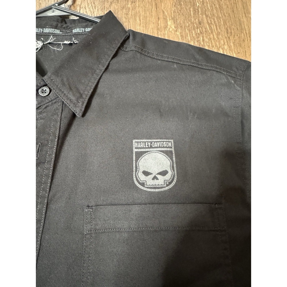 Harley Davidson Mens XL Black Short Sleeve Button Down Shirt Willie G Skull - Picture 5 of 6